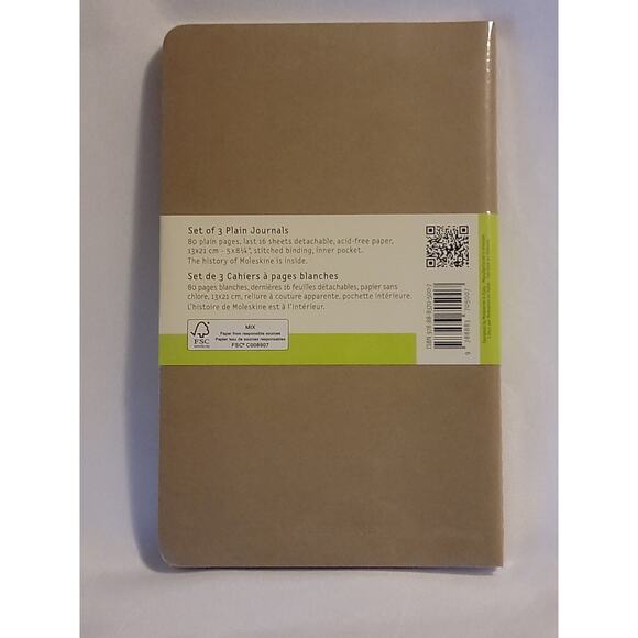 Moleskine Cashiers Collection Ruled Journals, Set of 3 Brown Plain Journals 60 p - Picture 3 of 3